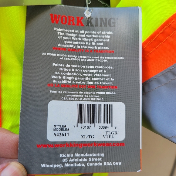 Work King Men's S42611 High Visibility 5-in-1 Safety System Jacket / Parka L &XL - Picture 10 of 11
